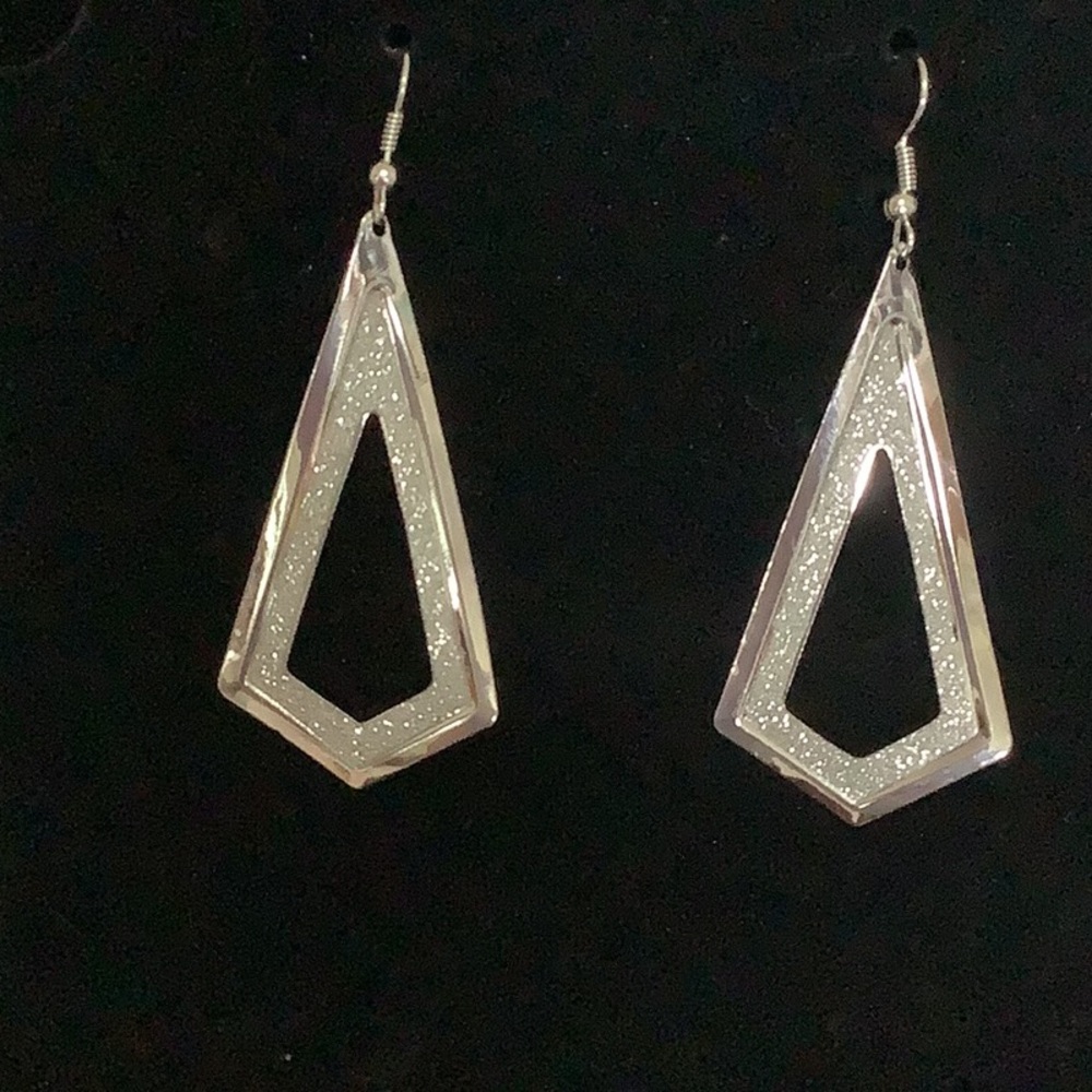 Silver and Sparkle Geometric Drop Earrings (New)